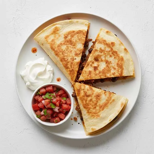 Slow-Cooked Chipotle Beef & Bean Quesadilla With Salsa Sour Cream